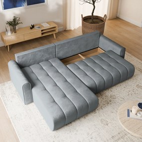 Masseno Narożnik FRIGA z funkcją spania i pojemnikiem na pościel Narozniki L, Rozkładana sofa - Szary, MONOLITH 85