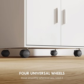 HOMCOM Szafka na mikrofalówkę, półka, szafa z podwójnymi drzwiami, szuflada, kółka, biały