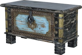 Skrzynia z czarnego drewna manguier z niebieskimi detalami