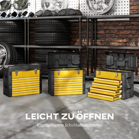 HOMCOM Pusta skrzynka na narzędzia, 49,7 x 25,3 x 40,7 cm, kufer z 4 szufladami, mini-pojemnik, stal, żółta | Aosom PL