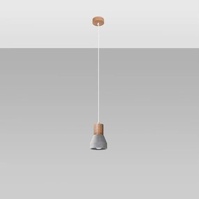Lampy wiszące nowoczesny Polaric, beton - 1 źródło światła 4000K - L.10 x H.120 cm - szary/naturalne drewno