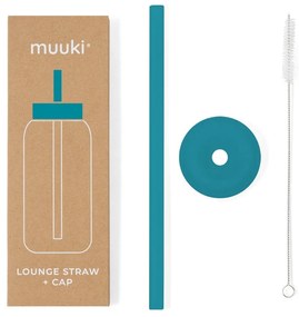Silikonowa słomka z wieczkiem i szczoteczką w komplecie Tahiti Blue – Muuki