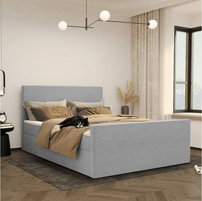 Łóżko kontynentalne z pojemnikiem i topperem VIESTA, tkanina Poso, Jasnoszary, 160x200 cm, H3-Bonell