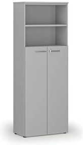 Szafa biurowa kombinowana PRIMO GRAY, drzwi na 4 poziomach, 800 x 420 x 2128 mm, szary