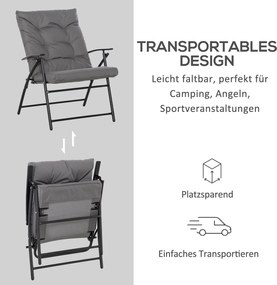 Outsunny Składane krzesło kempingowe, z poduszką siedziskową i oparciem, regulowane, Szary