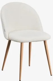 Zestaw 2 Tapicerowanych Krzeseł Jadalnianych Z Stali Kana Natural Wood & Bouclé White & Bukla - Sklum