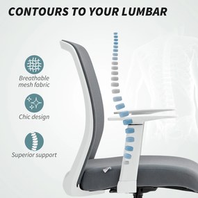 HOMCOM Krzesło biurowe, obrotowe, na kółkach, z oparciem z siatki, poduszką piankową, Szare