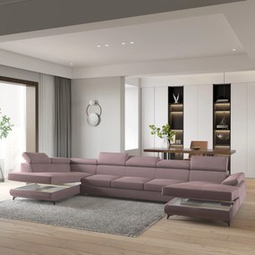 Masseno Narożnik MONTIVA z funkcją spania i pojemnikiem na pościel Narozniki U, Rozkładana sofa - Wrzosowy, MONOLITH 62