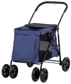 Outsunny Wózek dla Psa z Poduszką 3 Kieszenie Składany do 20kg Niebieski | Aosom PL
