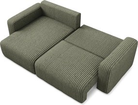 Zielony sztruksowy rozkładany/ze schowkiem narożnik (lewostronny/z szezlongiem) Kona – Makamii