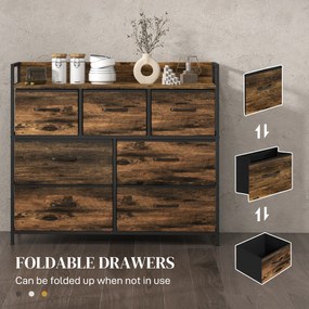 HOMCOM Komoda z 7 Szufladami z Tkaniny, Design Industrialny, Stalowa Rama, 98x29x85cm, Brąz/Czarny