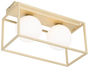 Designerska lampa sufitowa złota z białym szkłem 2-światła - AniekDesignerski Oswietlenie wewnetrzne
