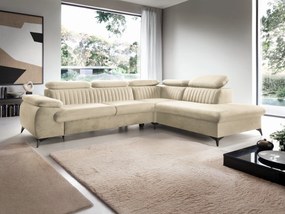 Masseno Narożnik FIORE z funkcją spania i pojemnikiem na pościel Narozniki L, Rozkładana sofa - Kremowy, MONOLITH 02