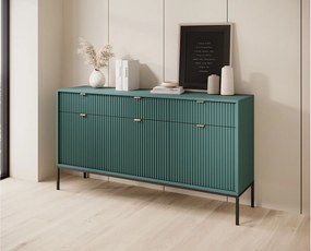Komoda Elegancka DomoHome NOVA – 154x83x39cm, fasada Geriffelt, złote uchwyty, uniwersalny design, 3 szuflady i 3 drzwi, Labrador, rama czarna