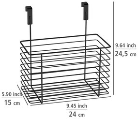 Czarny metalowy koszyk wiszący na drzwiczki kuchenne Wenko Slim, wys. 25 cm