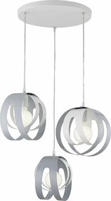 Lampa wisząca Tobias z okrągłą rozetą, laserowo cięte dyfuzory, żelazo białe i szare, regulowany kabel elektryczny, nowoczesny styl, 3 światła