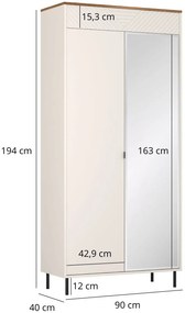 Szafa dwudrzwiowa z lustrem kaszmir + dąb castello C2-H14