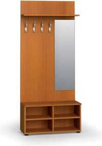 Garderoba z szafką na buty i lustrem PRIMO WOOD, 4 haczyki, półka, tekstura drewna pionowa, czereśnia