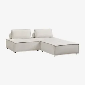 2-częściowa Modułowa Sofa I Pufa W Tkaninie Vermont Tkaniny Beżowy Krem - Sklum