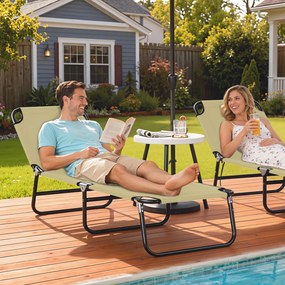 Outsunny Leżanka Plażowa Kremowa Metalowa Regulacja Oparcia 5 Pozycji Szybkoschnąca Tkanina 190x56x28cm | Aosom PL