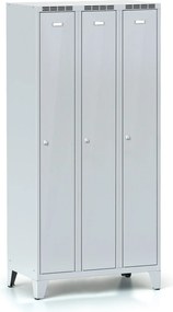 Metalowa szafka ubraniowa S7 na nogach, 3-drzwiowa, 1904 x 900 x 500 mm, demontaż, zamek obrotowy, drzwi szare