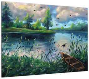 Obraz - Obraz olejny, Wczesny letni wieczór nad jeziorem (70x50 cm)