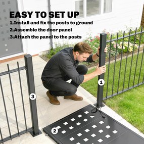 Outsunny Furtka ogrodowa z ocynkowanej stali, metalowa furtka z uchwytem, zamkiem i 3 kluczami, zamykana bramka 105x130 cm, ciemnoszara | Aosom PL