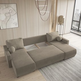 Masseno Narożnik TESSUN z funkcją spania i pojemnikiem na pościel Narozniki U, Rozkładana sofa - Beżowy, POSO 02 + PAROS 02