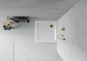 Mexen Flat brodzik kwadratowy slim 90 x 90 cm, biały, syfon złoty - 40109090G