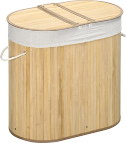 HOMCOM Kosz na bieliznę 100L z wyjmowaną ławą do prania 62,5 cm x 37 cm x 60,5 cm Naturalny + Biały
