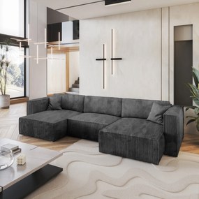 Masseno Narożnik SARMO z funkcją spania i pojemnikiem na pościel Narozniki U, Rozkładana sofa - Grafitowy, POSO 34