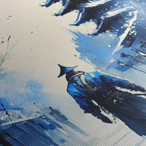 Obraz - Samuraj, akwarela (z zegarem) (90x30 cm)