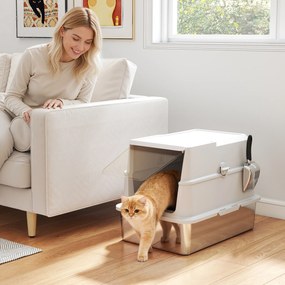 PawHut Kuweta dla Kotów, Stal Nierdzewna, XL Wnętrze, z Łopatką, Jasnoszary