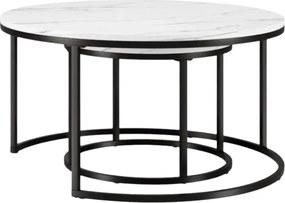 Zestaw 2 okrągłych stolików kawowych MARBLEX, czarny/biały marmur