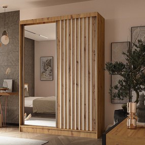 Szafa Przesuwna LAMELLO 150 cm z Lustrem Szafa Dwudrzwiowa Dąb artisan