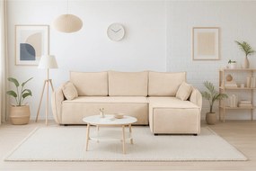 Nowoczesny narożnik prawostronny SELLMA w tkaninie RAVEN 24 kremowej