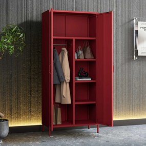 Szafa na ubrania metalowa czerwona FLAVIO, 800 x 1850 x 450 mm