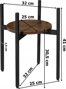 Okrągły stojak na kwiaty TAYLOR ⌀ 32 cm, rustykalny brąz/czarny