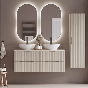 Zestaw do Łazienki 120cm Szafka Blat Umywalka Słupek Ryflowane Fronty Beż Piaskowy Cleo