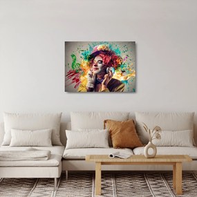 Obraz na szkle - Artystka ze słuchawkami (70x50 cm)
