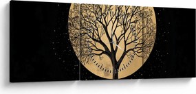Obraz – Drzewo w złotej pełni księżyca I. (z zegarem) (90x30 cm)