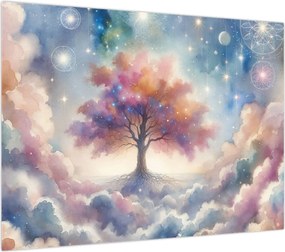 Obraz na szkle – Drzewo życia w chmurach (70x50 cm)