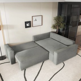 Masseno Narożnik ERONIS z funkcją spania i pojemnikiem na pościel Narozniki L, Rozkładana sofa - Jasnoszary, MONOLITH 84