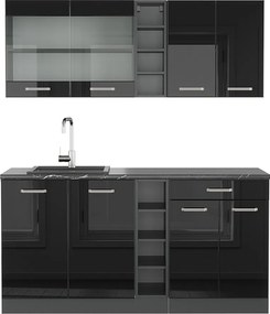 Pojedyncza kuchnia czarny/antracyt o wysokim połysku 160x60x81.6 r-line