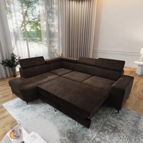 Masseno Narożnik ALVORO z funkcją spania i pojemnikiem na pościel Narozniki L, Rozkładana sofa - Brązowy, MONOLITH 29
