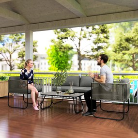 Komplet wypoczynkowy z Polyrattanu Outsunny: sofa + fotele + stolik z poduszkami, odporny na warunki atmosferyczne, 116 x 60 x 69 cm, Brązowy+Ciemnoszary