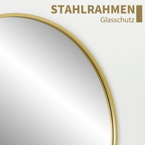 HOMCOM 70 x 70 cm okrągłe lustro łazienkowe, montaż na ścianie, złoty rama