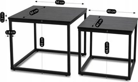 Zestaw Stolików Kawowych TEVET Czarny do Salonu Loft