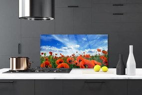 Panel Szklany Czerwone Maki w Blasku Słońca