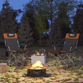 Outsunny Zestaw 2 szt. składanych krzeseł campingowych, fotel wędkarski z odpinanym podnóżkiem, uchwytem na napój, nośność 120 kg, Pomarańczowy | Aosom PL